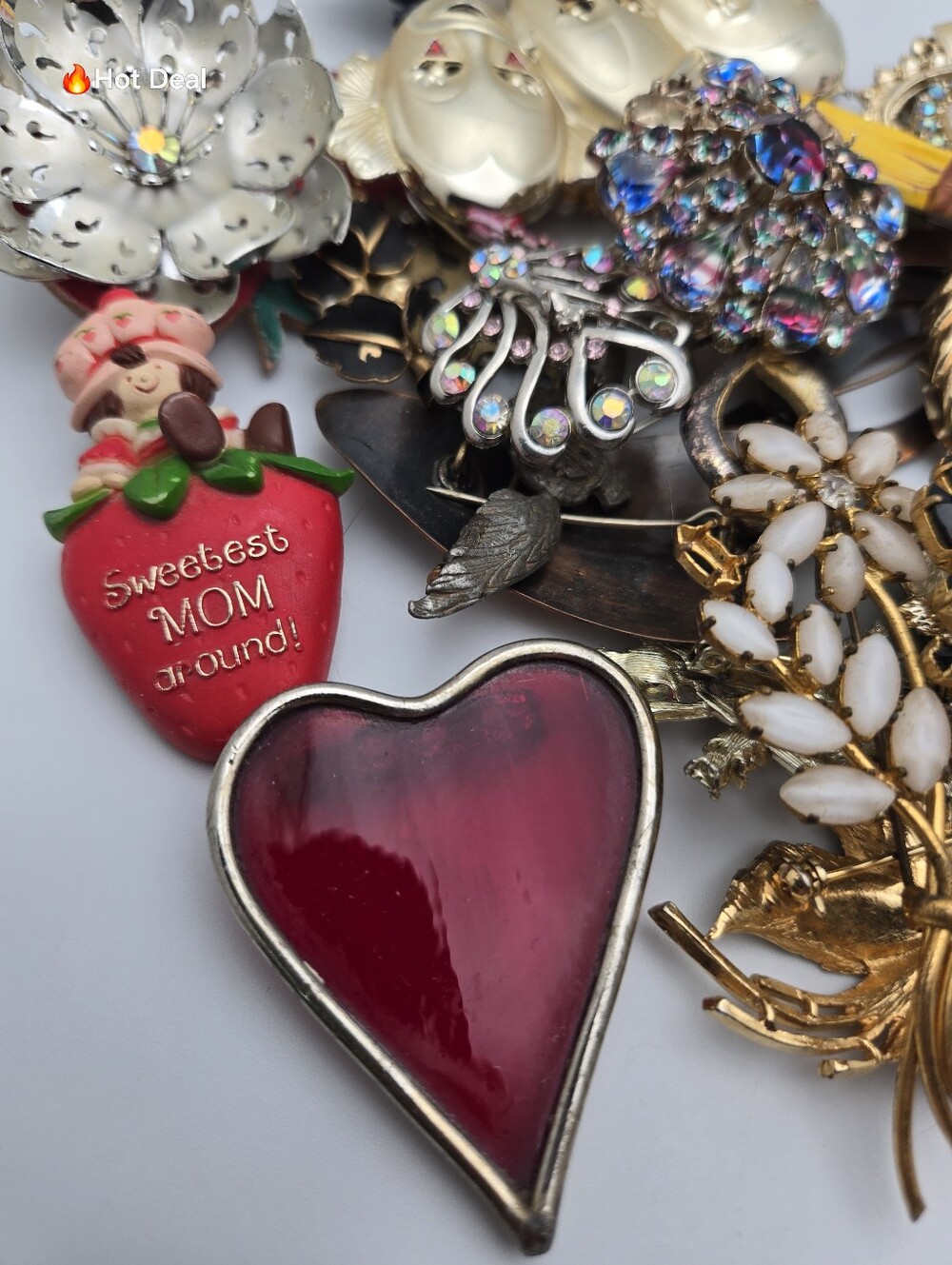 1 lb Craft Vintage Brooch Lot Rhinestone Craft Repair Repurpose Jewelry - Picture 9 of 11